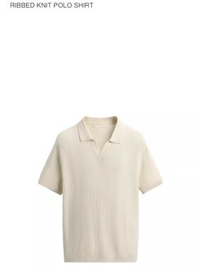 Zara - Ribbed Knit Polo Shirt - Cream- Men’s Large